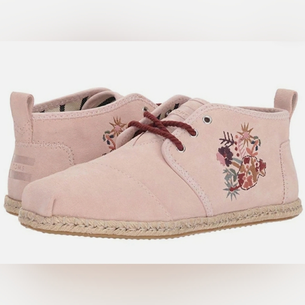 TOMS Floral Embroidered LEATHER Rope SOLE Women's Shoes Bota Bootie Boots